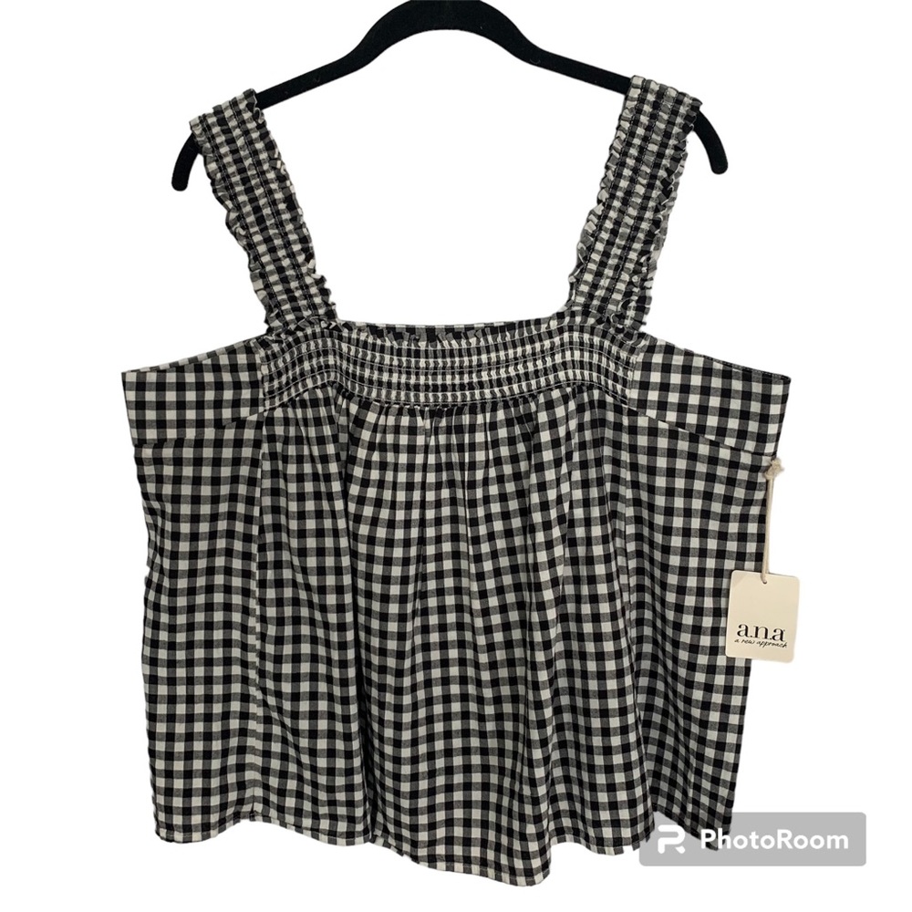 a.n.a Womens XL Black White Gingham Check Sleeveless Top NWT